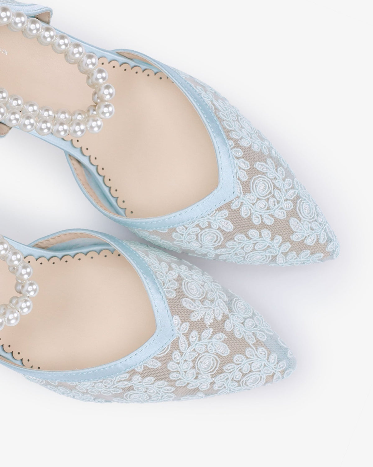 Lace Block Heel For Weddings with Double Pearls Ankle Strap - Luzilly Bridal & Apparel