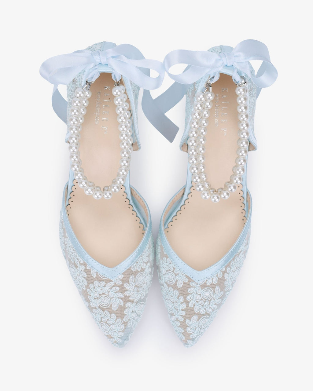 Lace Block Heel For Weddings with Double Pearls Ankle Strap - Luzilly Bridal & Apparel