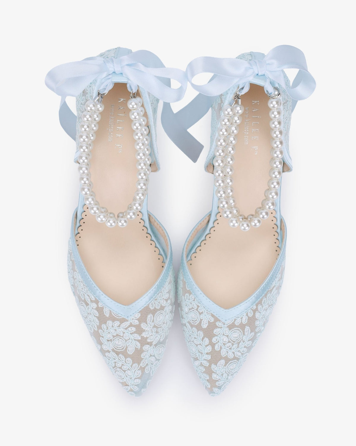 Lace Block Heel For Weddings with Double Pearls Ankle Strap - Luzilly Bridal & Apparel