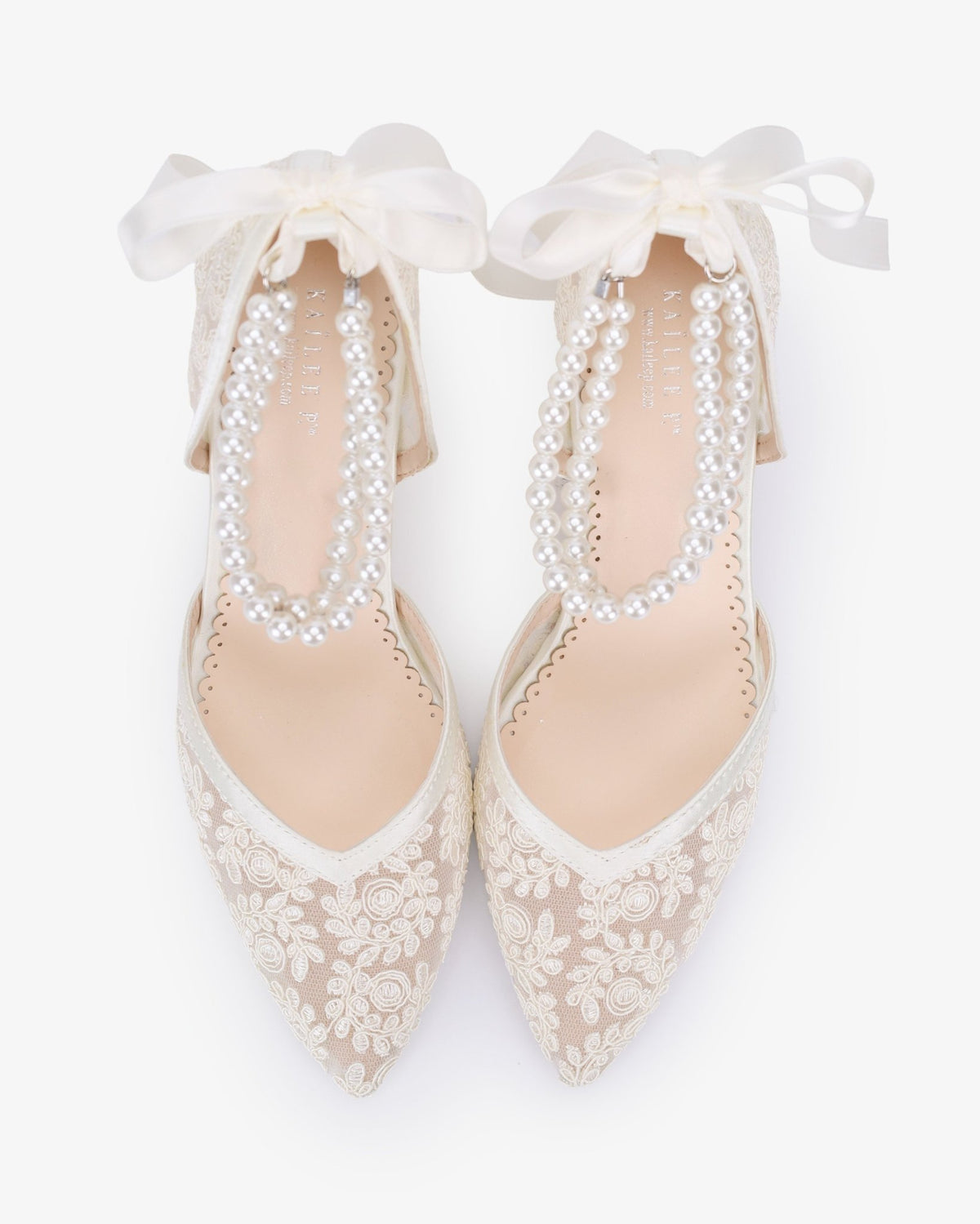 Lace Block Heel For Weddings with Double Pearls Ankle Strap - Luzilly Bridal & Apparel