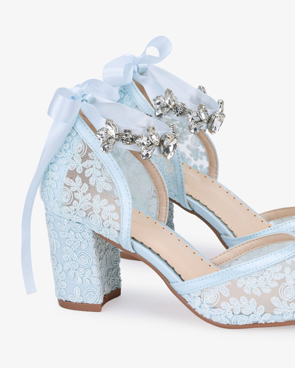 Lace Block Heel For Weddings with Navette Cluster Rhinestones Strap - Luzilly Bridal & Apparel