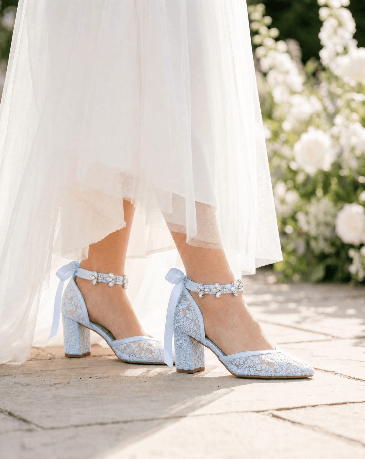 Lace Block Heel For Weddings with Navette Cluster Rhinestones Strap - Luzilly Bridal & Apparel