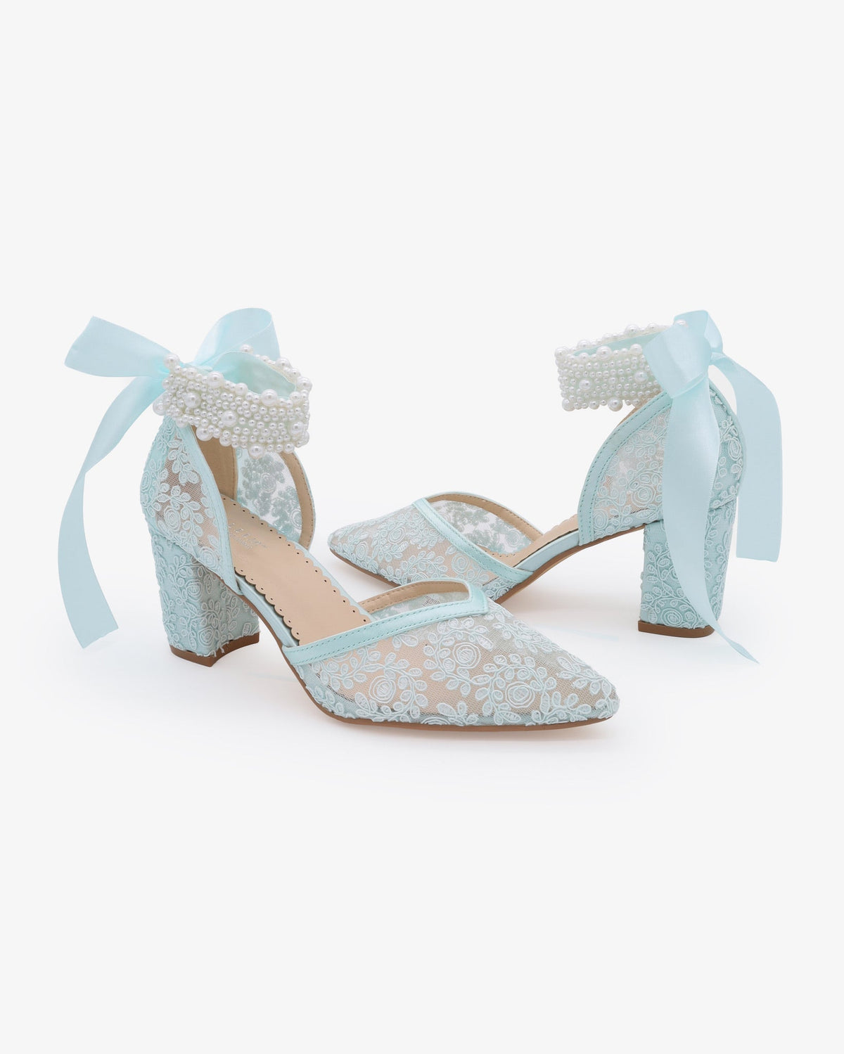 Lace Block Heel For Weddings with Perla Ankle Strap - Luzilly Bridal & Apparel