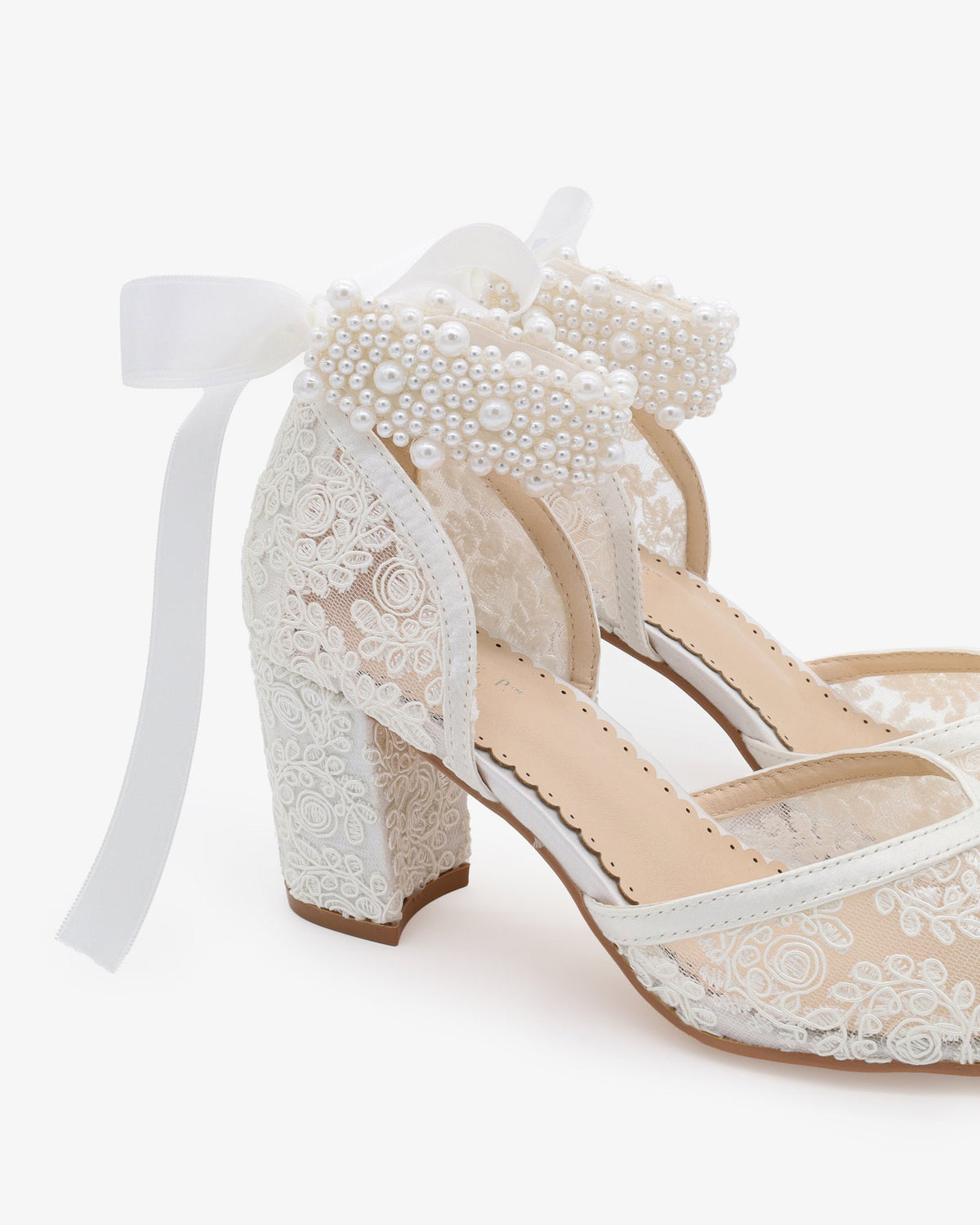 Lace Block Heel For Weddings with Perla Ankle Strap - Luzilly Bridal & Apparel