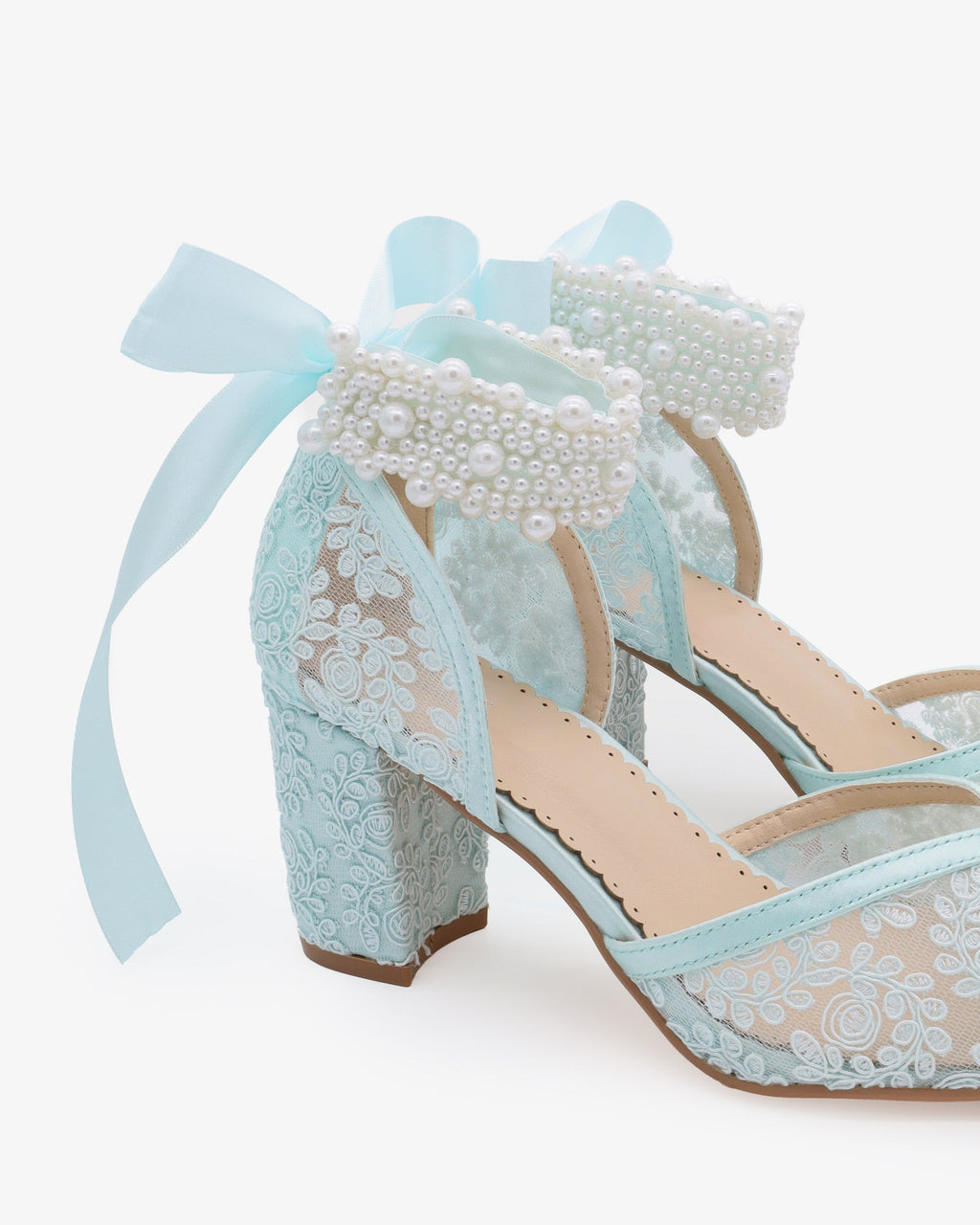 Lace Block Heel For Weddings with Perla Ankle Strap - Luzilly Bridal & Apparel