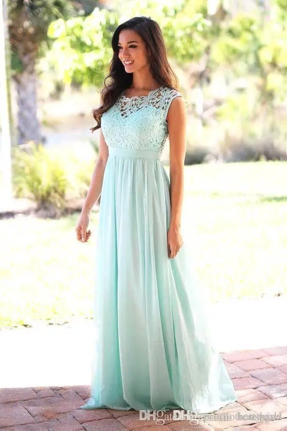 Lace Chiffon A-Line Bridesmaid Dress with Illusion Back - Luzilly Bridal & Apparel