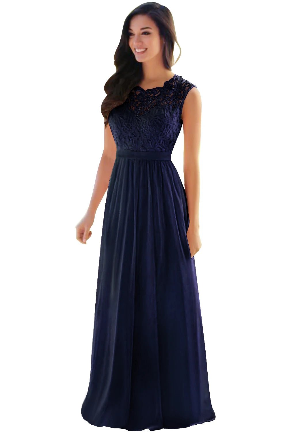 Lace Chiffon A-Line Bridesmaid Dress with Illusion Back - Luzilly Bridal & Apparel