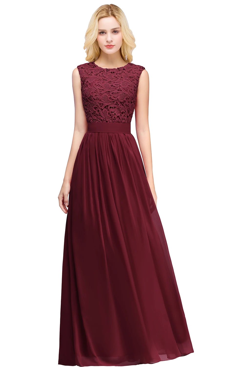 Lace Chiffon A-Line Bridesmaid Dress with Illusion Back - Luzilly Bridal & Apparel