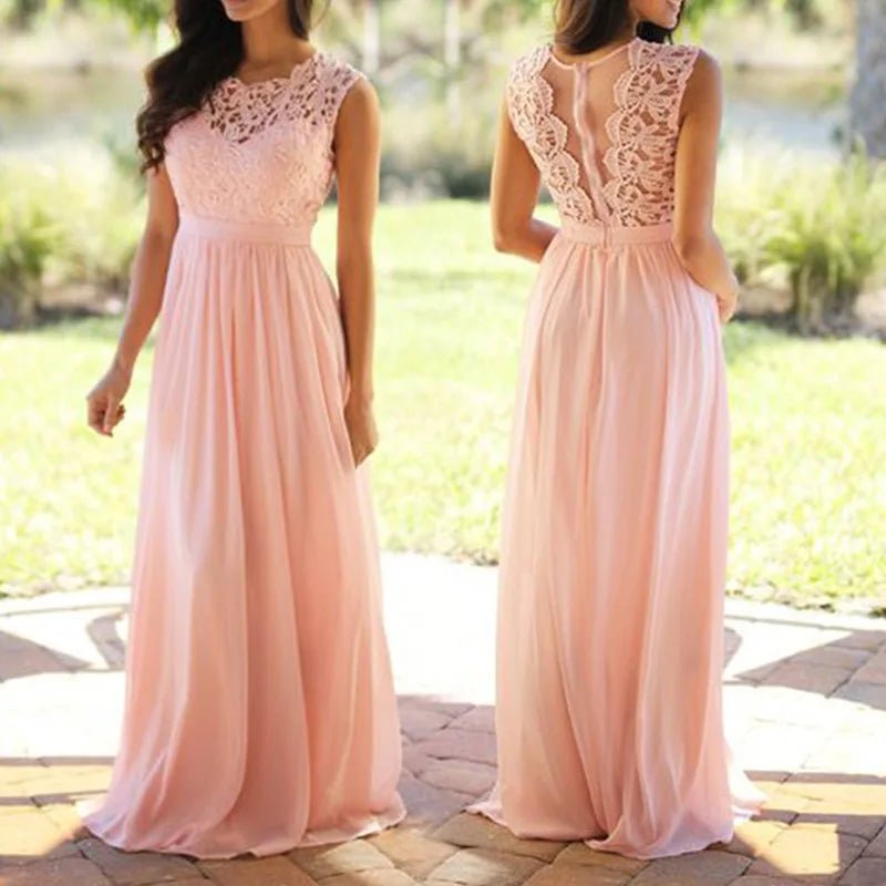 Lace Chiffon A-Line Bridesmaid Dress with Illusion Back - Luzilly Bridal & Apparel