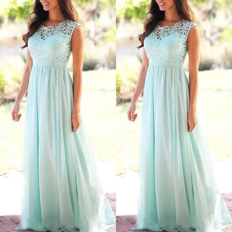 Lace Chiffon A-Line Bridesmaid Dress with Illusion Back - Luzilly Bridal & Apparel