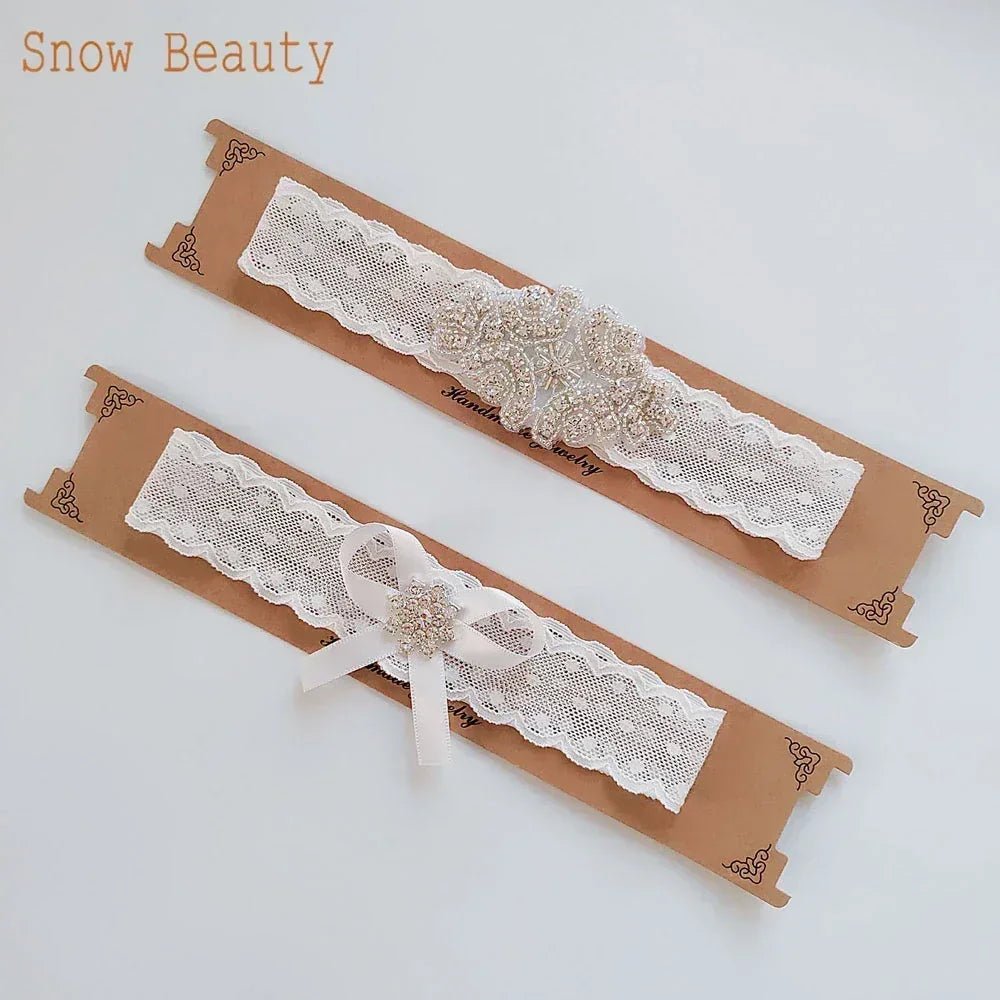 Lace Crystal & Pearl Bridal Garter Set (2-Piece) - Luzilly Bridal & Apparel