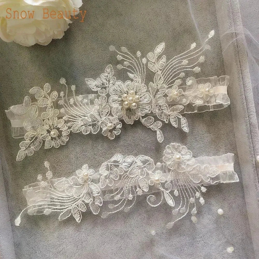 Lace Crystal & Pearl Bridal Garter Set (2-Piece) - Luzilly Bridal & Apparel