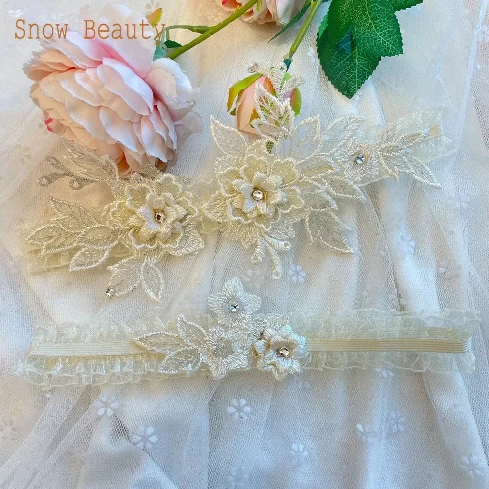 Lace Crystal & Pearl Bridal Garter Set (2-Piece) - Luzilly Bridal & Apparel