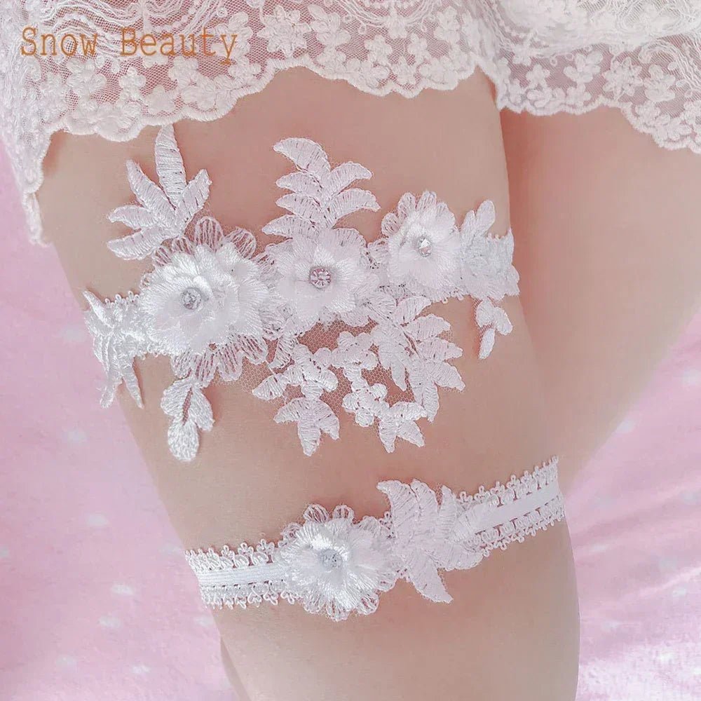 Lace Crystal & Pearl Bridal Garter Set (2-Piece) - Luzilly Bridal & Apparel