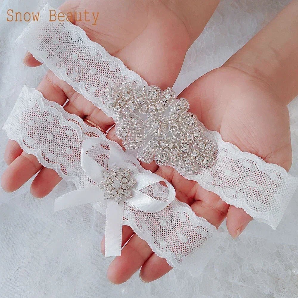 Lace Crystal & Pearl Bridal Garter Set (2-Piece) - Luzilly Bridal & Apparel