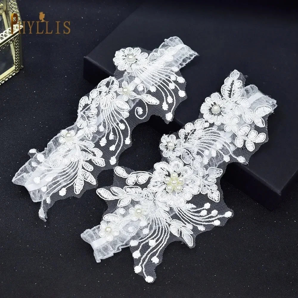 Lace Crystal & Pearl Bridal Garter Set (2-Piece) - Luzilly Bridal & Apparel