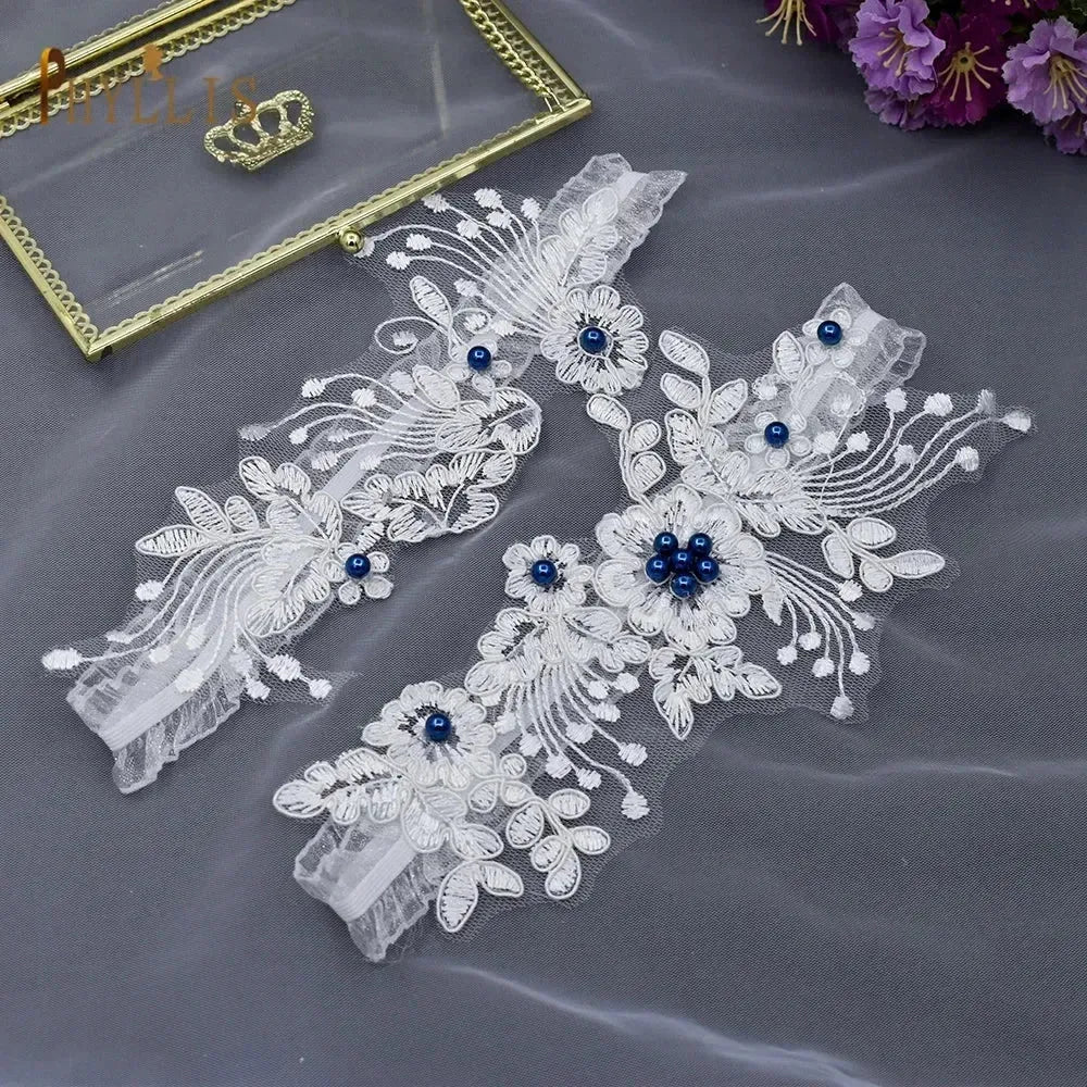Lace Crystal & Pearl Bridal Garter Set (2-Piece) - Luzilly Bridal & Apparel