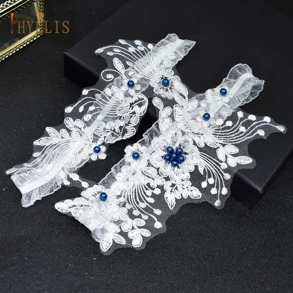 Lace Crystal & Pearl Bridal Garter Set (2-Piece) - Luzilly Bridal & Apparel