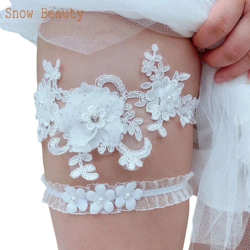 Lace Crystal & Pearl Bridal Garter Set (2-Piece) - Luzilly Bridal & Apparel