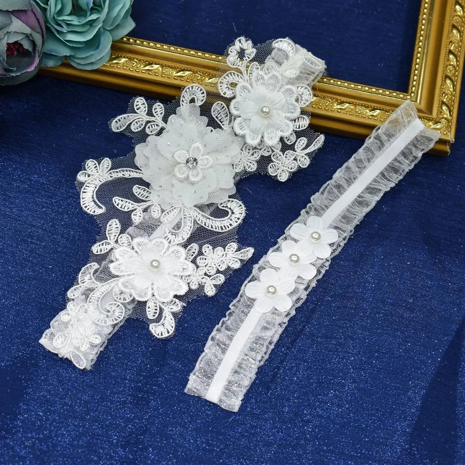 Lace Crystal & Pearl Bridal Garter Set (2-Piece) - Luzilly Bridal & Apparel