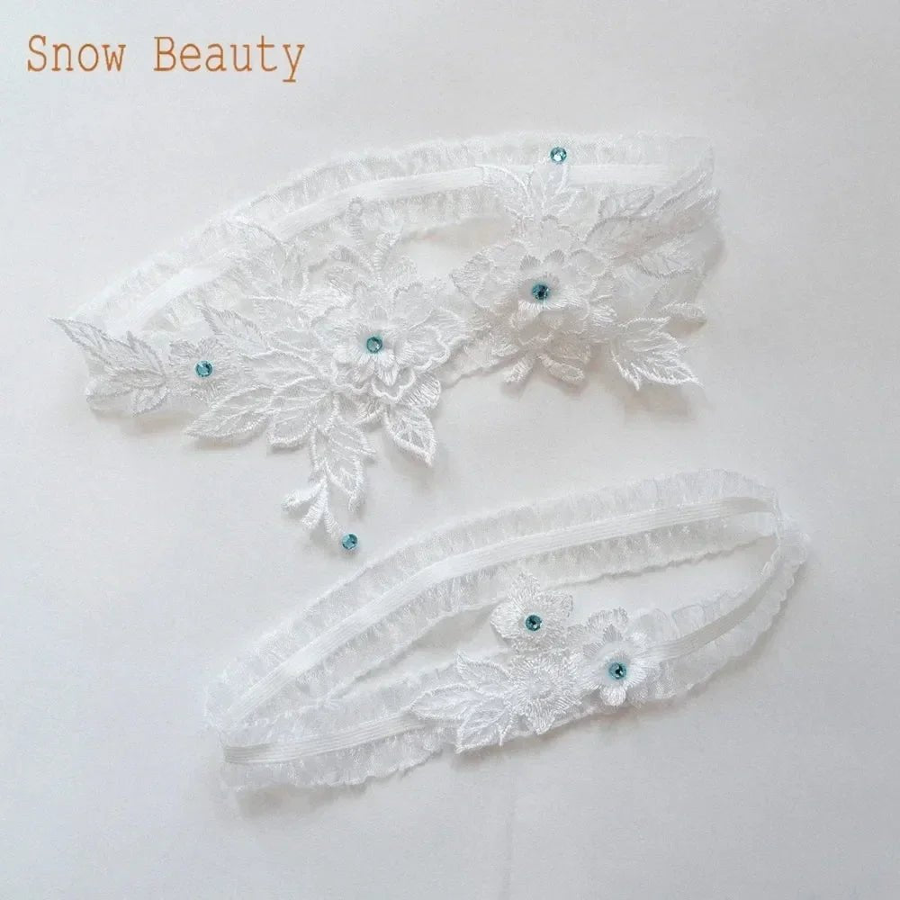 Lace Crystal & Pearl Bridal Garter Set (2-Piece) - Luzilly Bridal & Apparel