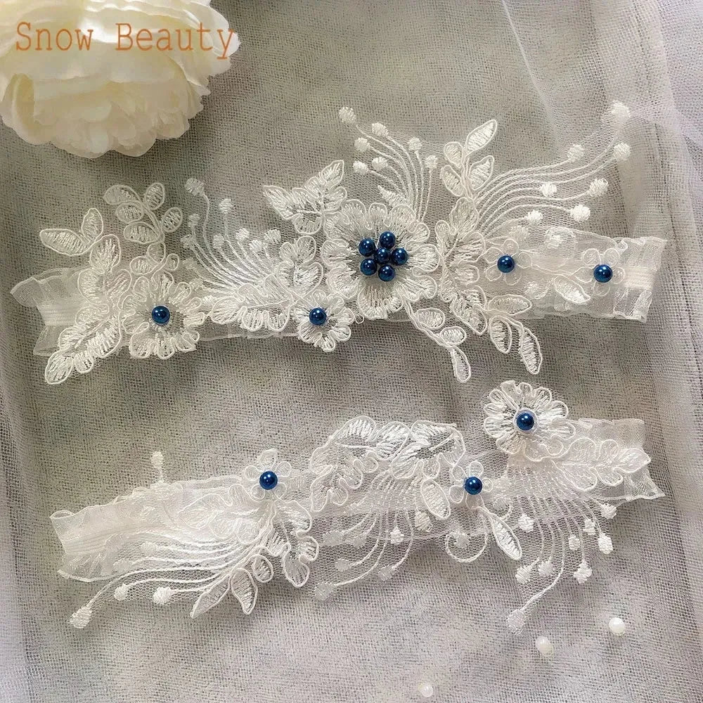 Lace Crystal & Pearl Bridal Garter Set (2-Piece) - Luzilly Bridal & Apparel