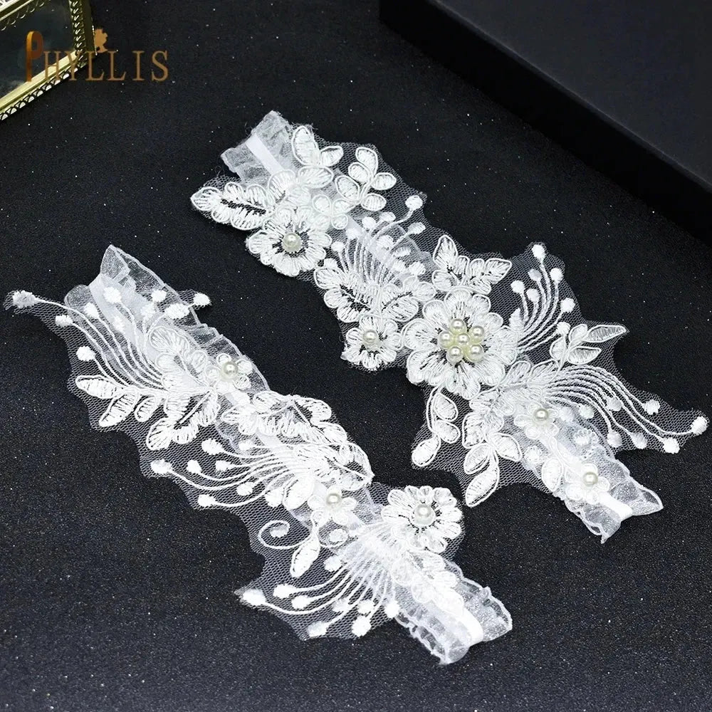 Lace Crystal & Pearl Bridal Garter Set (2-Piece) - Luzilly Bridal & Apparel