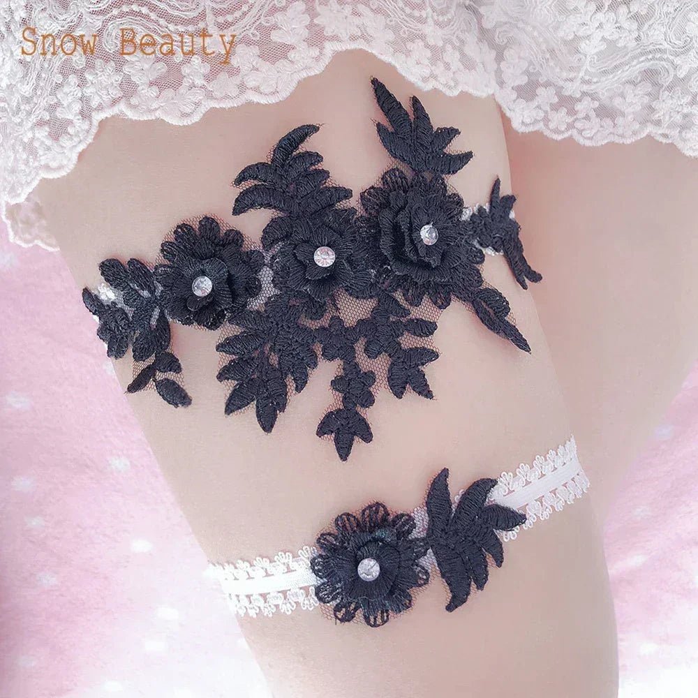 Lace Crystal & Pearl Bridal Garter Set (2-Piece) - Luzilly Bridal & Apparel