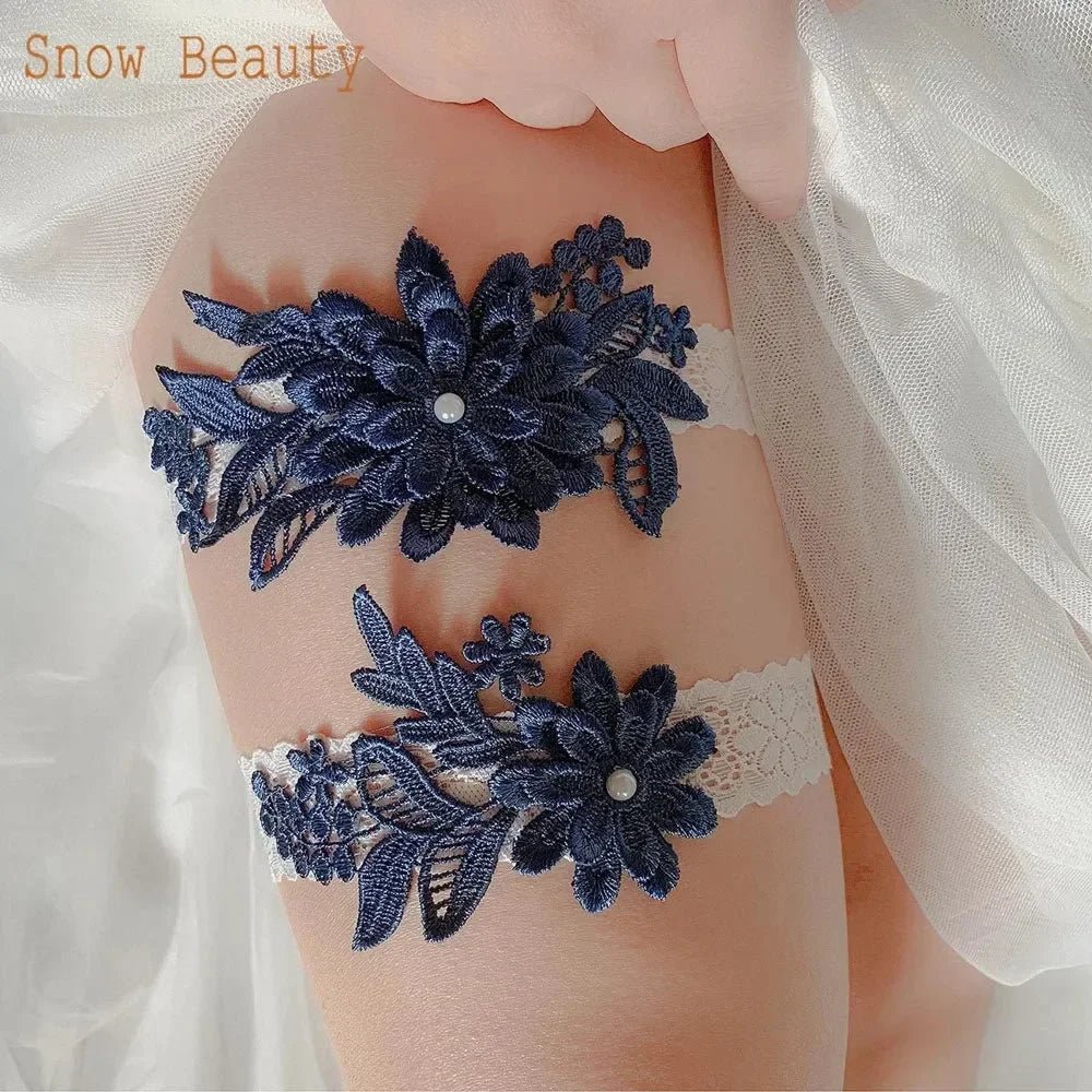 Lace Crystal & Pearl Bridal Garter Set (2-Piece) - Luzilly Bridal & Apparel