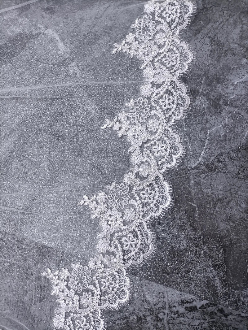 Lace Edge Cathedral Wedding Veil with Comb - Luzilly Bridal & Apparel