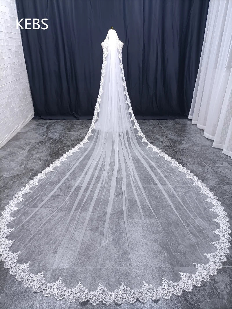 Lace Edge Cathedral Wedding Veil with Comb - Luzilly Bridal & Apparel