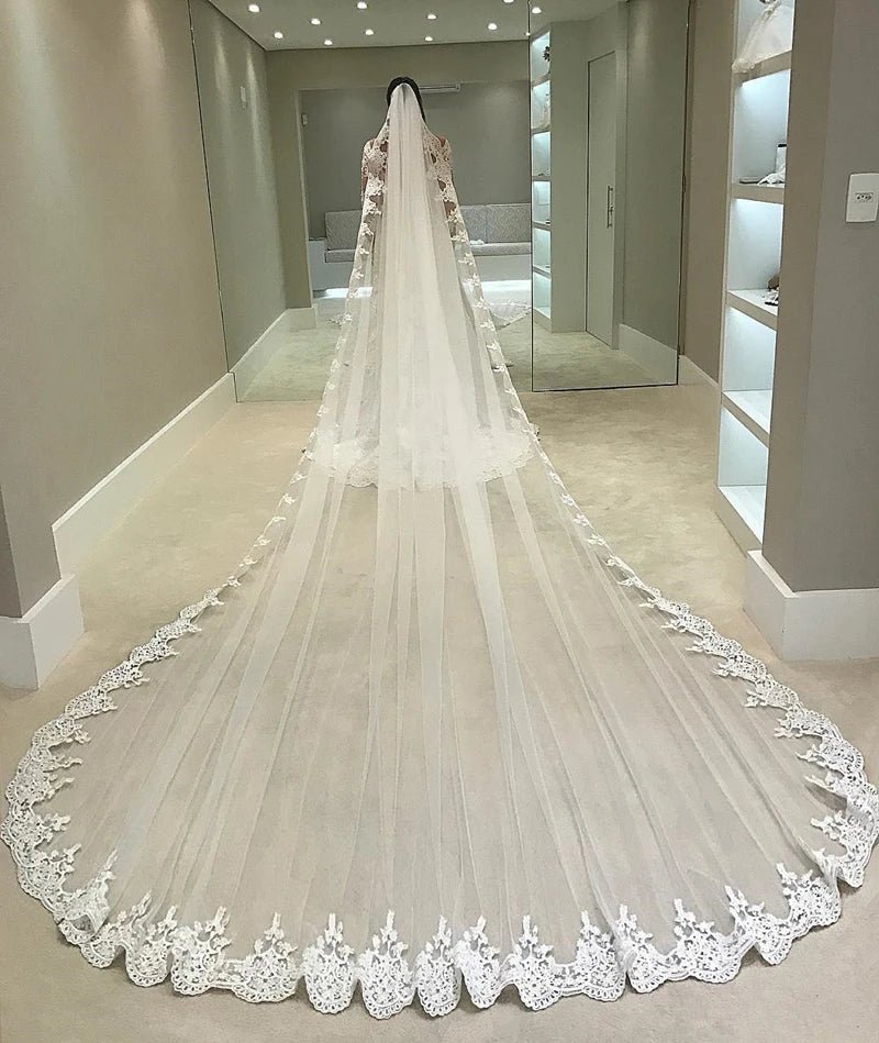 Lace Edge Cathedral Wedding Veil with Comb - Luzilly Bridal & Apparel