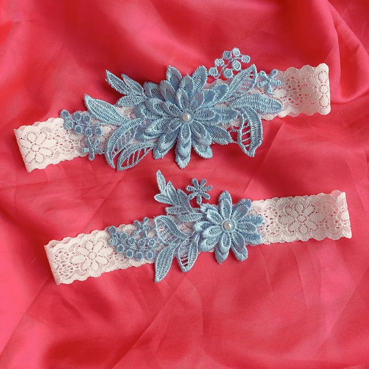 Lace Flower and Pearl Bridal Garter Set - Luzilly Bridal & Apparel