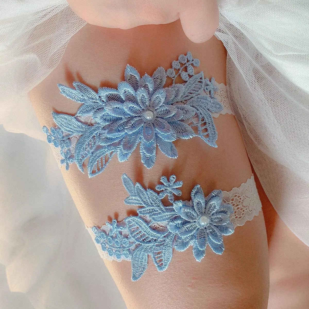 Lace Flower and Pearl Bridal Garter Set - Luzilly Bridal & Apparel