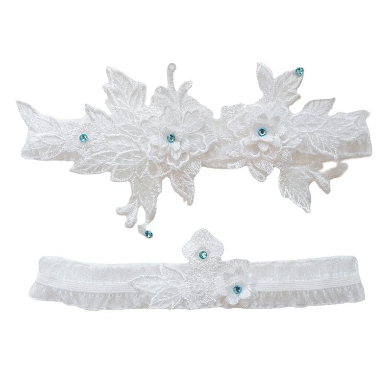 Lace Flower Bridal Garter with Rhinestones and Pearls - Luzilly Bridal & Apparel