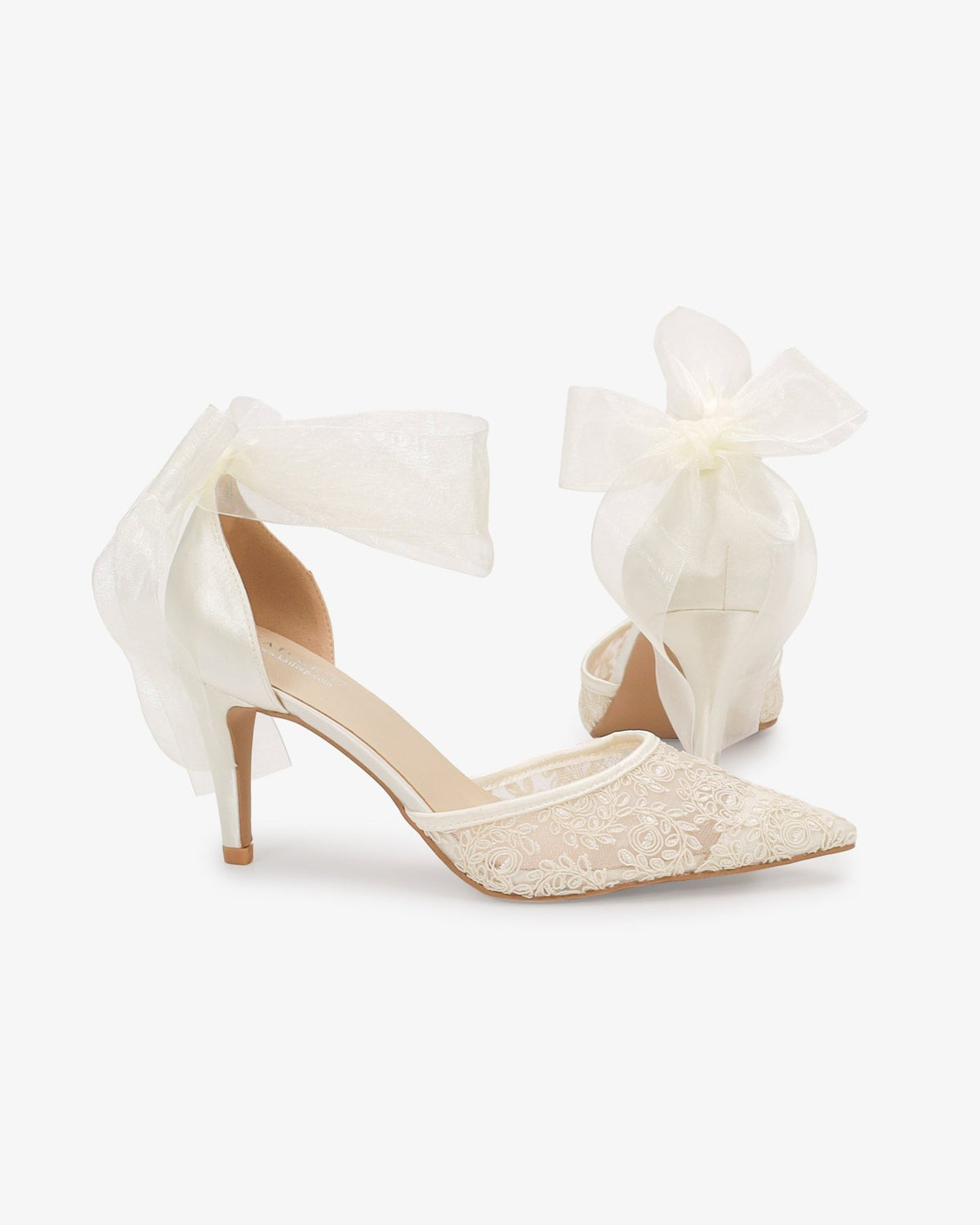 Lace Heels with Ankle Tie For Brides - Luzilly Bridal & Apparel