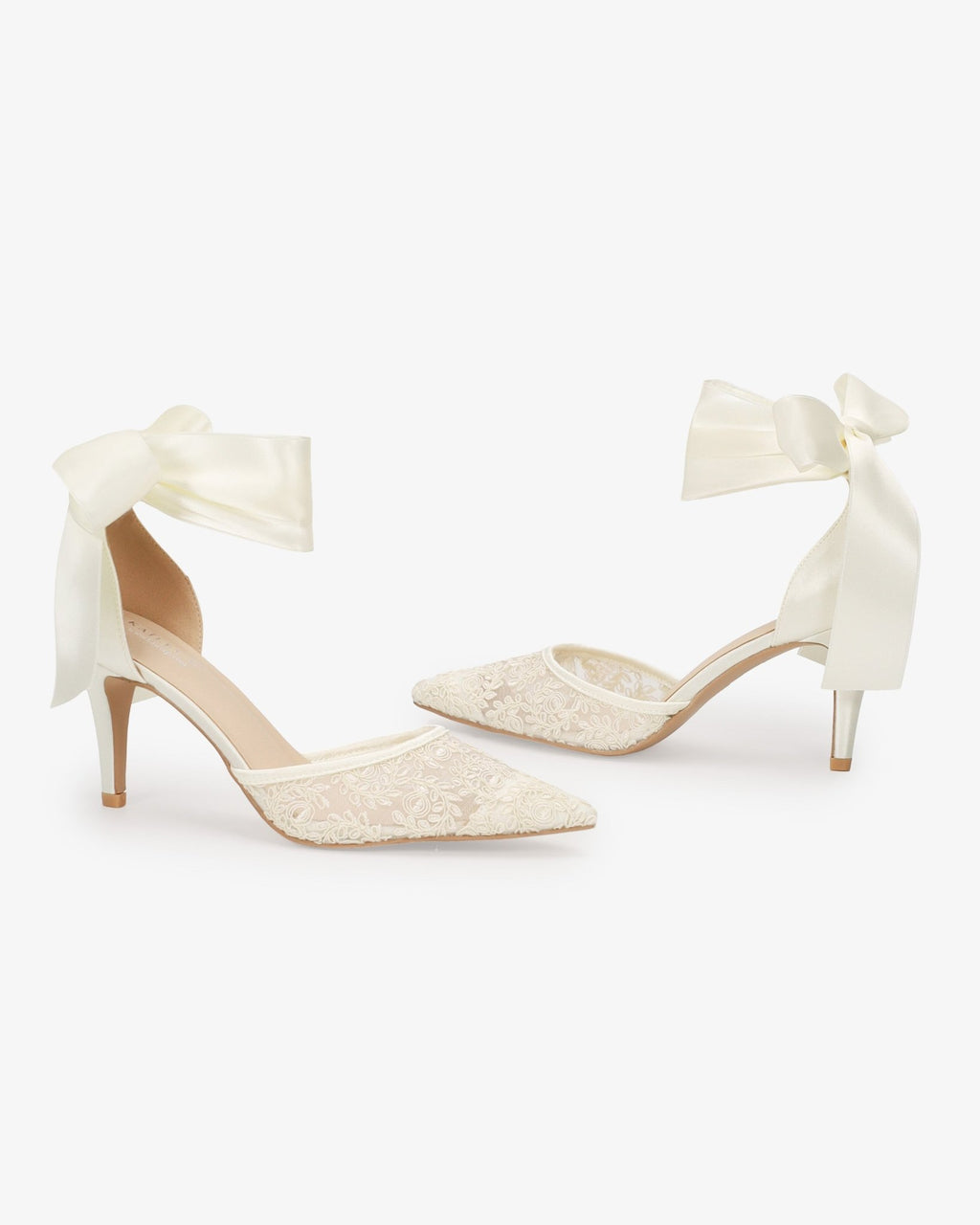 Lace Heels with Ankle Tie For Brides - Luzilly Bridal & Apparel