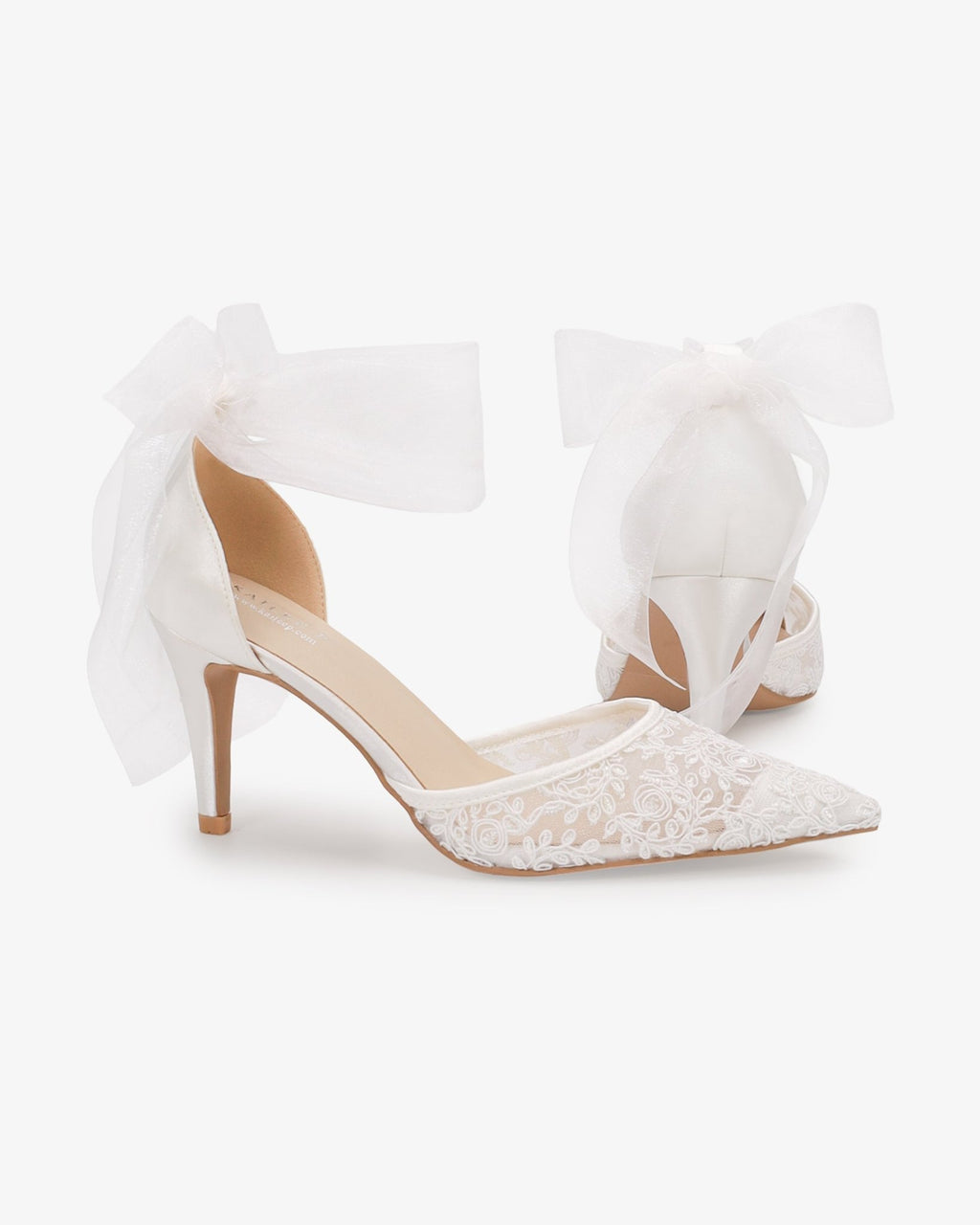 Lace Heels with Ankle Tie For Brides - Luzilly Bridal & Apparel