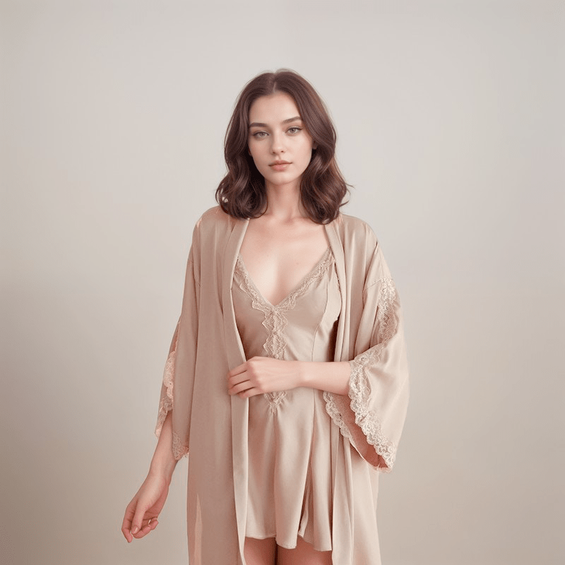 Lace Hem Silky Bridal Lingerie Set - 5 Colors, Sizes S to 5XL - Luzilly Bridal & Apparel