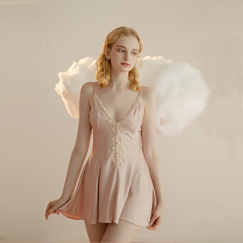 Lace Hem Silky Bridal Lingerie Set - 5 Colors, Sizes S to 5XL - Luzilly Bridal & Apparel