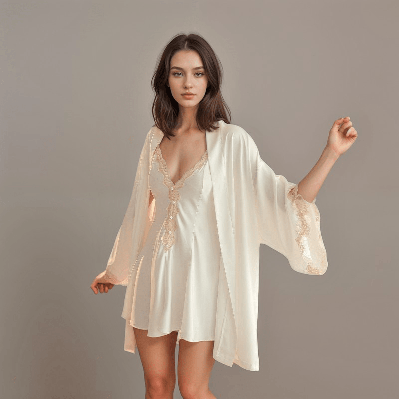 Lace Hem Silky Bridal Lingerie Set - 5 Colors, Sizes S to 5XL - Luzilly Bridal & Apparel