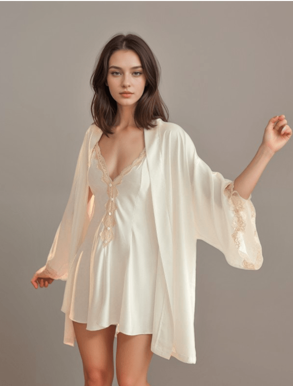 Lace Hem Silky Bridal Lingerie Set - 5 Colors, Sizes S to 5XL - Luzilly Bridal & Apparel