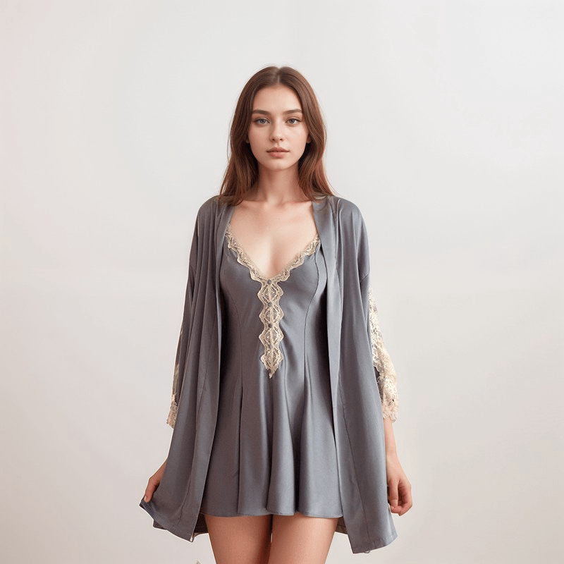Lace Hem Silky Bridal Lingerie Set - 5 Colors, Sizes S to 5XL - Luzilly Bridal & Apparel