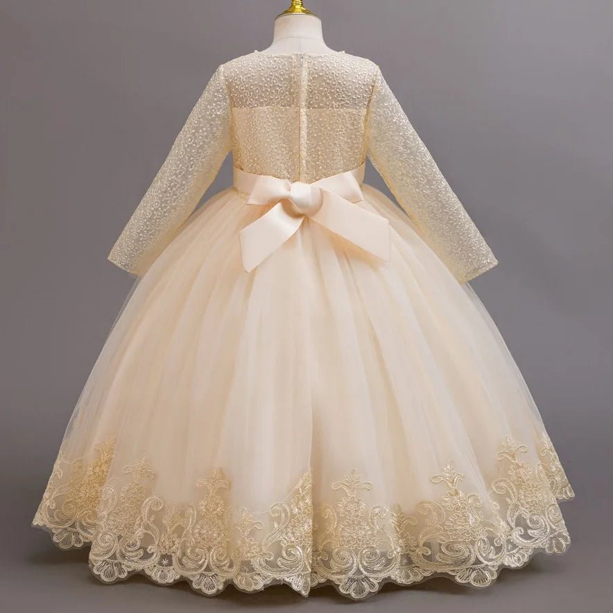 Lace Long-Sleeve Bow Tutu Girls Party Dress - Luzilly Bridal & Apparel