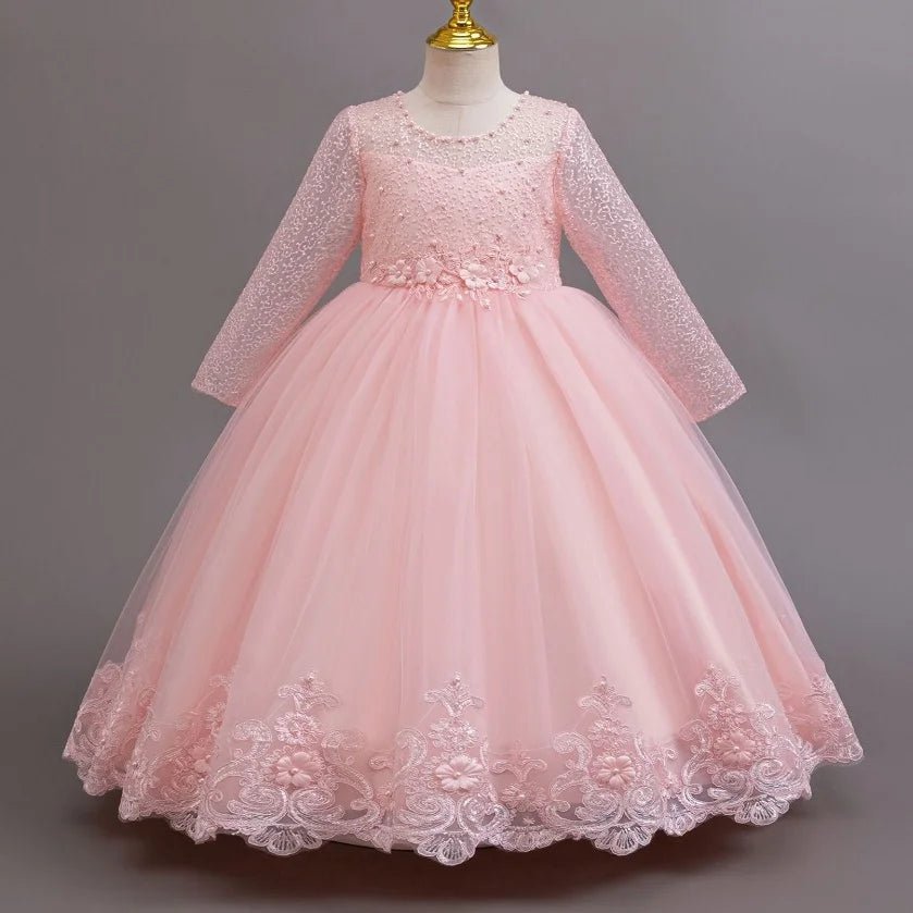 Lace Long-Sleeve Bow Tutu Girls Party Dress - Luzilly Bridal & Apparel