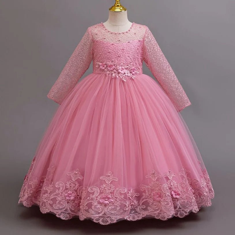 Lace Long-Sleeve Bow Tutu Girls Party Dress - Luzilly Bridal & Apparel