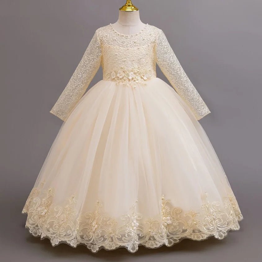 Lace Long-Sleeve Bow Tutu Girls Party Dress - Luzilly Bridal & Apparel
