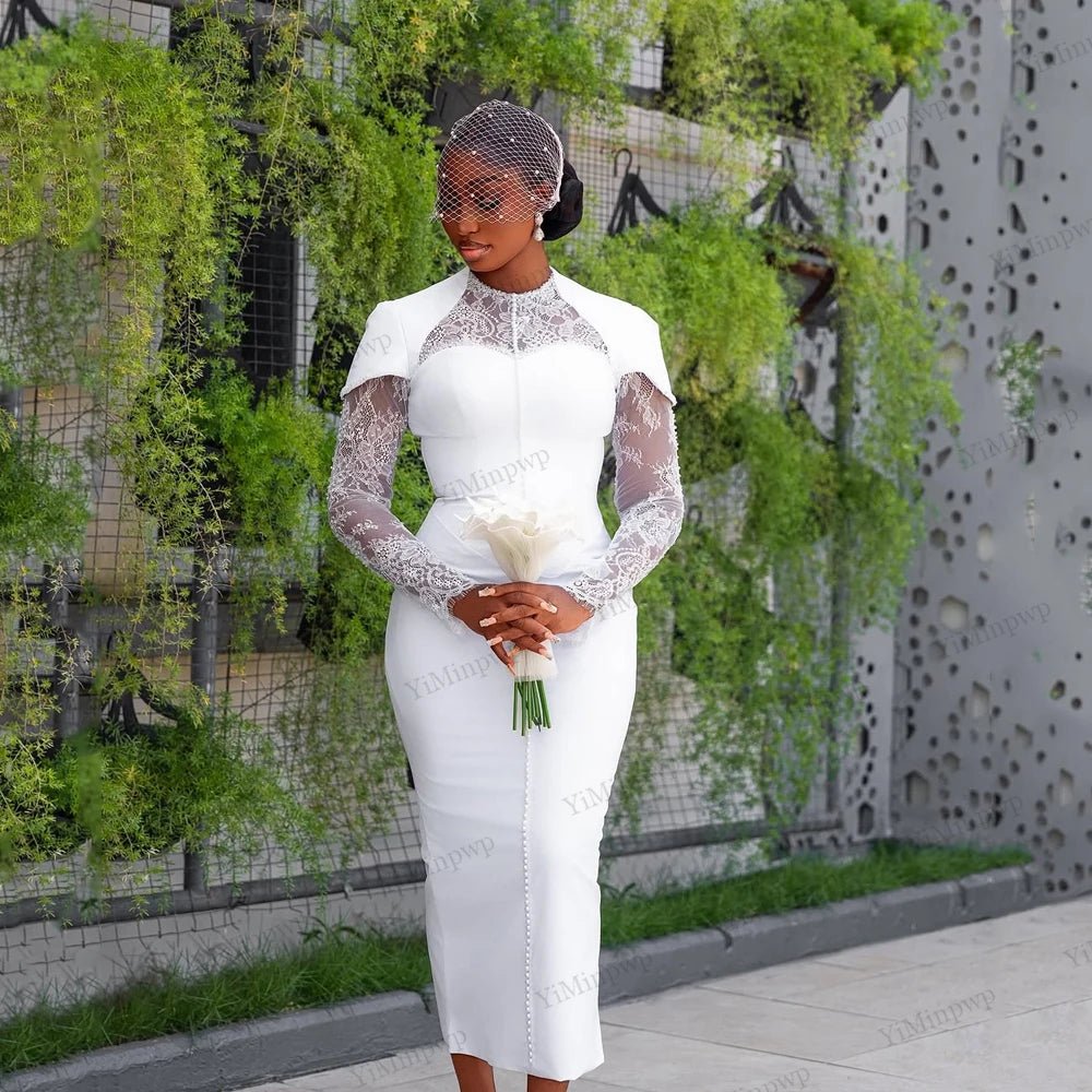 Lace Long-Sleeve Tea-Length Wedding Dress - Luzilly Bridal & Apparel