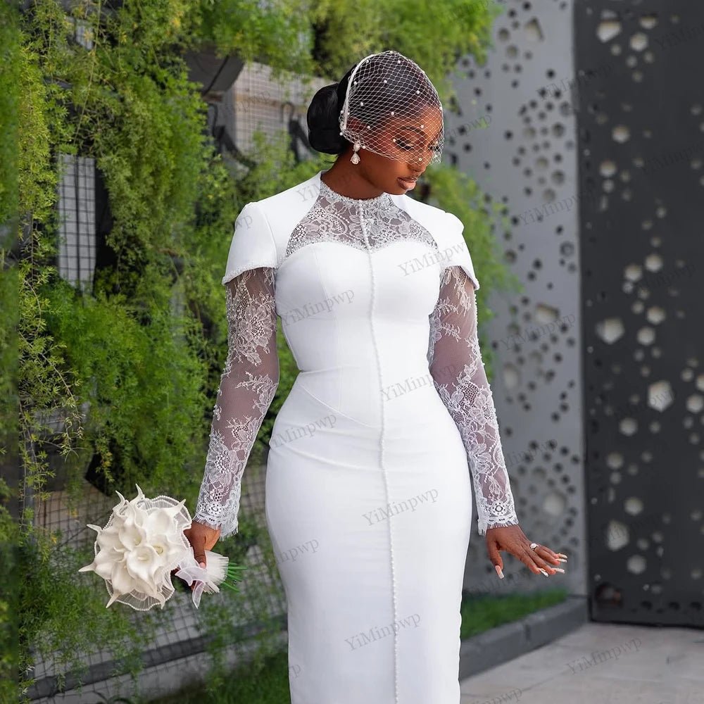 Lace Long-Sleeve Tea-Length Wedding Dress - Luzilly Bridal & Apparel