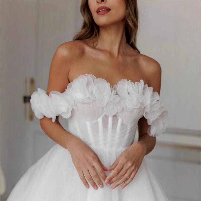 Lace Off-shoulder Mini Wedding Dress - Luzilly Bridal & Apparel